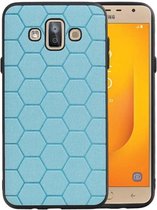 Hexagon Hard Case - Telefoonhoesje - Backcover Hoesje - achterkant hoesje - Geschikt voor Samsung Galaxy J7 Duo - Blauw