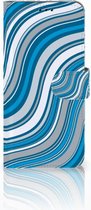 Geschikt voor Samsung Galaxy J6 2018 Bookcase Hoesje Design Waves Blue