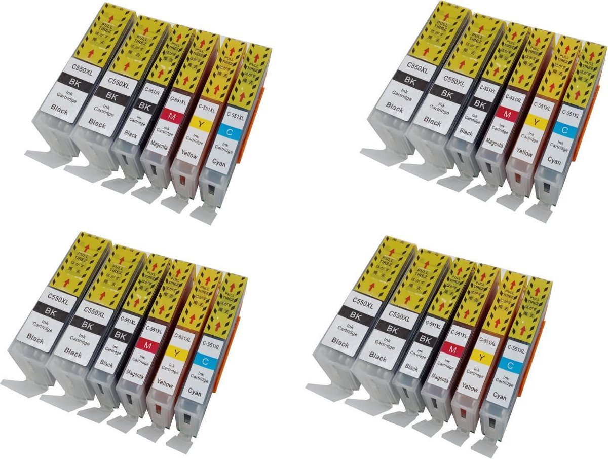 KATRIZ huismerk inkt voor Canon 8X PGI550XLBK + 4X CLI551XLBK + 4X CLI551XL Cyaan + 4X CLI551XL Magenta + 4X CLI551XL Geel (24stuks)  - Met chip