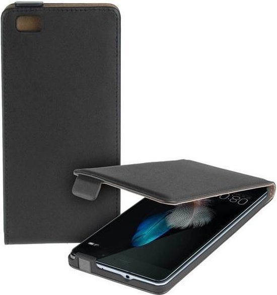 decaan Waarschijnlijk beneden MiniPrijzen - zwart Eco Leer Flip case Huawei P8 Lite flip cover kalp cover  hoesje... | bol.com