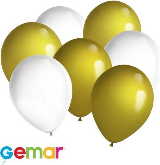 30x Ballonnen Wit en Goud (Ook geschikt voor Helium)