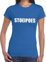 Stoeipoes tekst t-shirt blauw dames 2XL