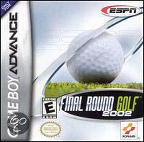 Game Boy Advance-spel 'ESPN Final Round Golf 2002'. Golfbal en club boven gras. 'Everyone E' rating.