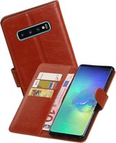 Zakelijke Book Case Telefoonhoesje Geschikt voor de Samsung Galaxy S10 Plus - Portemonnee Hoesje - Pasjeshouder Wallet Case - Bruin