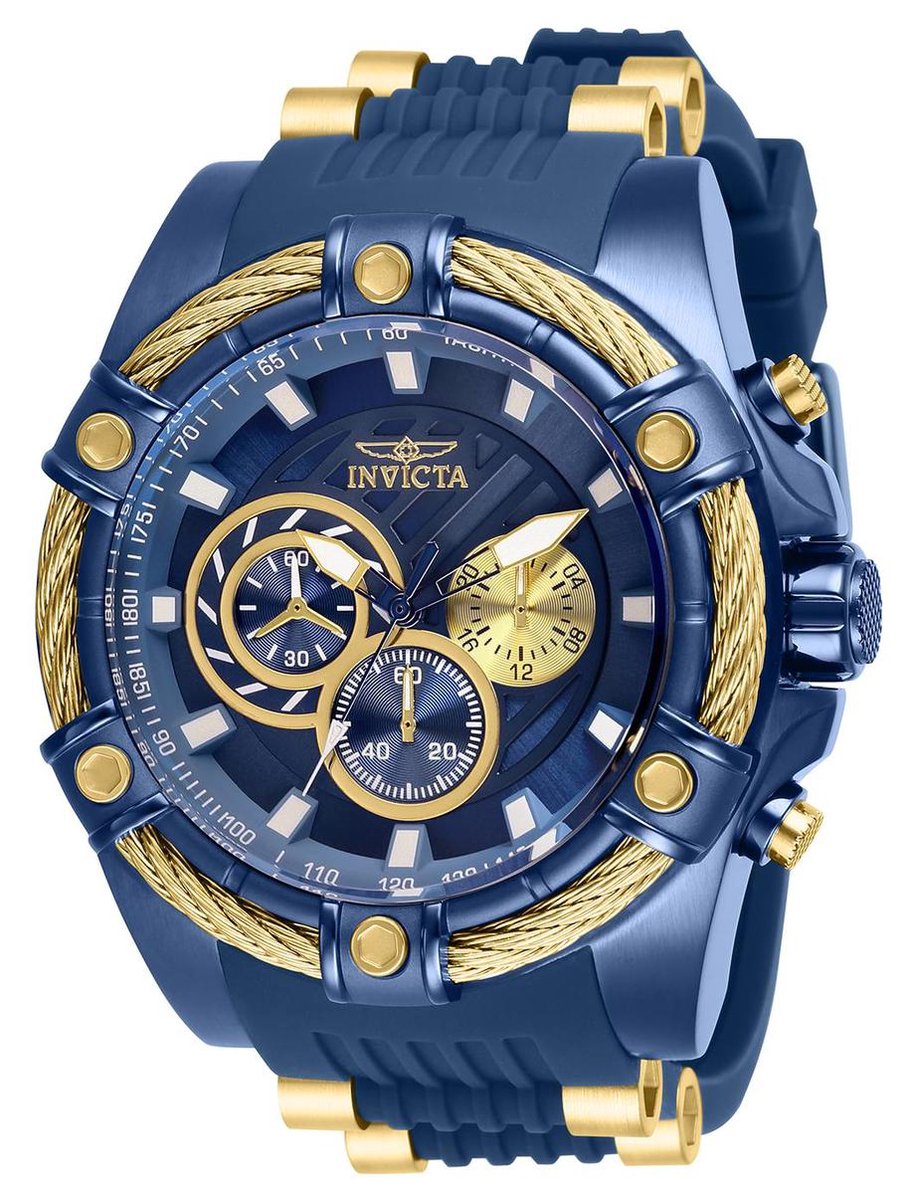 Invicta Bolt 28019 Heren Horloge - Waterdicht - Analoog - Quartz Uurwerk - Roestvrij Staal met blauwe Wijzerplaat -52mm