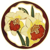 Behave Dames Broche rond bloemen narcis wit rood - emaille sierspeld - sjaalspeld 4,5 cm
