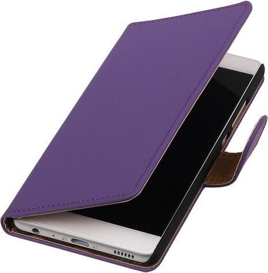 Paars Effen booktype wallet cover hoesje voor Huawei P9 Plus