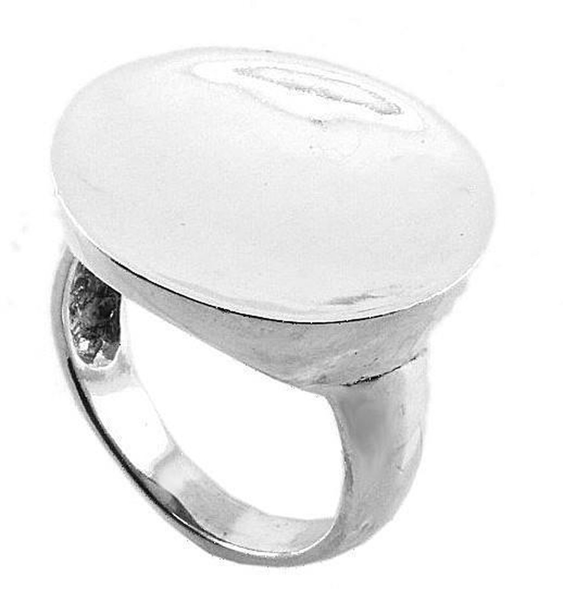 Zilveren Damesring met Ronde Bovenzijde – Hol Gebogen Statement Ring – Brede Gladde Ring met Modern Minimalistisch Design