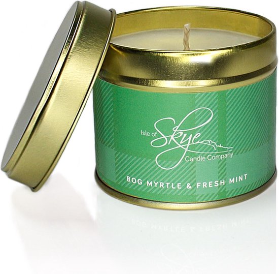 Geurkaars Mirte en Munt (Bog Myrtle & Fresh Mint) Blikje - 45 uur - Sojawas - Isle of Skye Candle