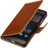 Bruin Pull-Up PU booktype wallet cover hoesje voor Huawei P9