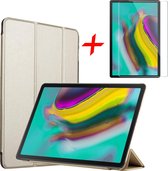 Hoes geschikt voor Samsung Galaxy Tab S5e + Screenprotector - Smart Book Case Tri-Fold Hoesje - iCall - Goud