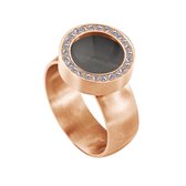 Quiges RVS Schroefsysteem Ring met Zirkonia Rosékleurig Mat 20mm met Verwisselbare Cat's Eye Grijs 12mm Mini Munt