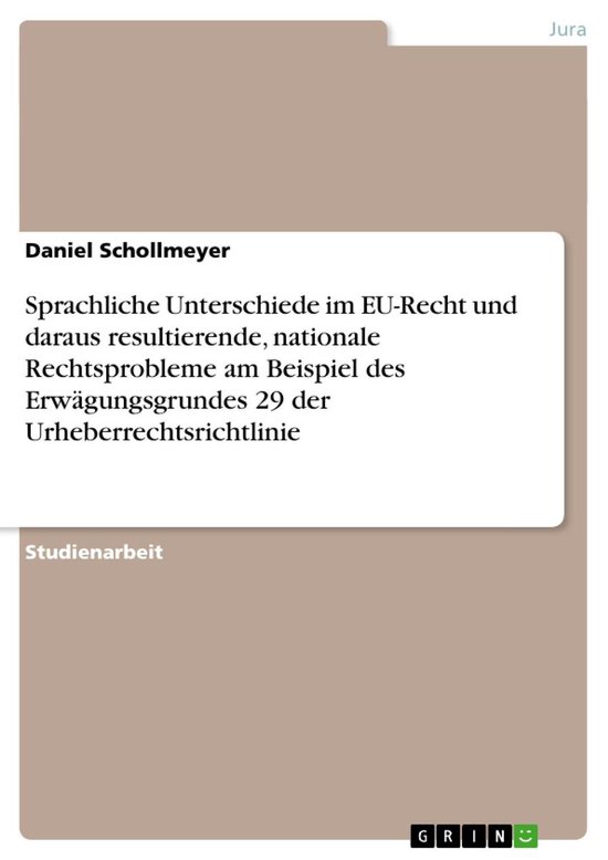 Sprachliche Unterschiede im EU-Recht und daraus resultierend ... - cover
