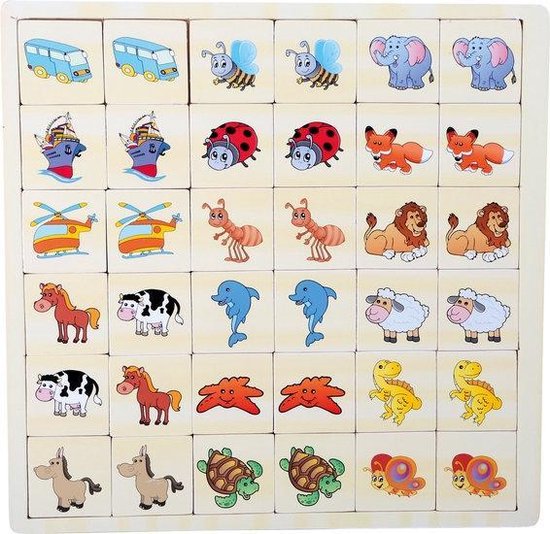 Houten puzzel Memory - en dieren - Kinderpuzzel 3 jaar bol.com