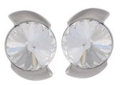 Oorbel steker metaal 12mm, bewerkt met swarovski steen 8mm lengte en mat metaal