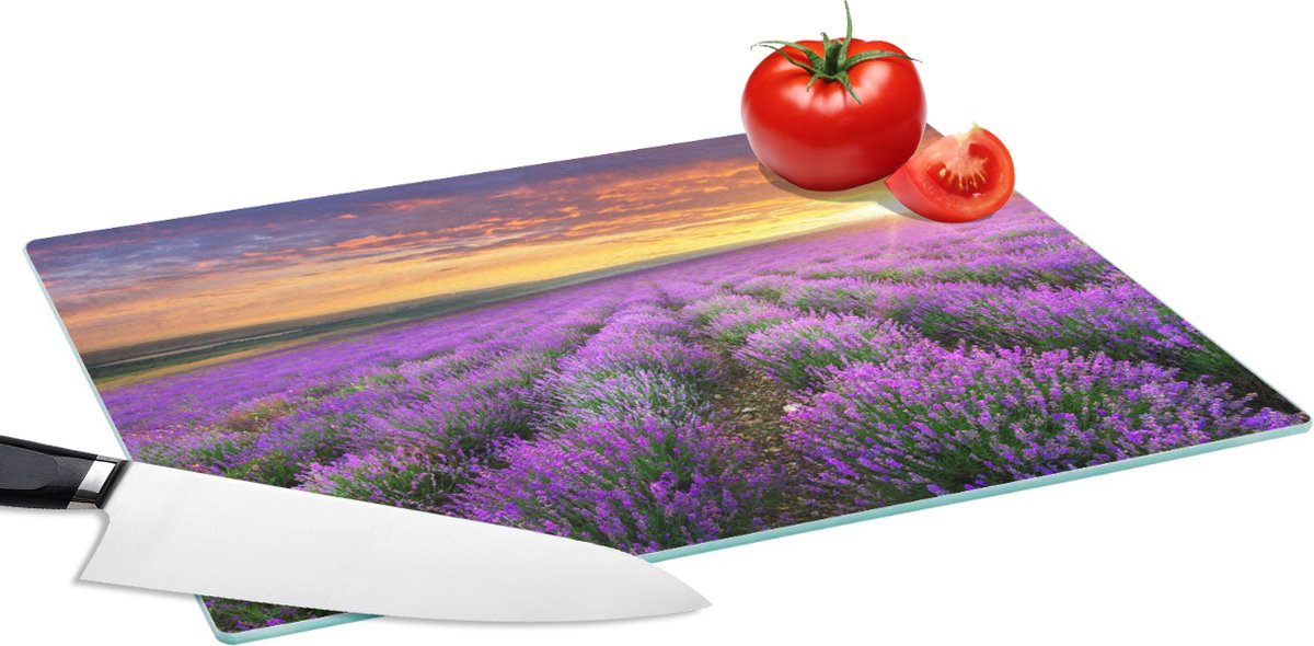 Glazen Snijplank - 39x28 - Lavendel - Wolken - Lente - Snijplanken Glas