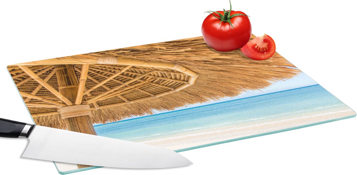 Glazen Snijplank - 39x28 - Parasol - Strand - Zee - Tropisch - Snijplanken Glas