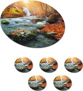 Onderzetters voor glazen - Rond - Natuur - Zon - Herfst - 10x10 cm - Glasonderzetters - 6 stuks
