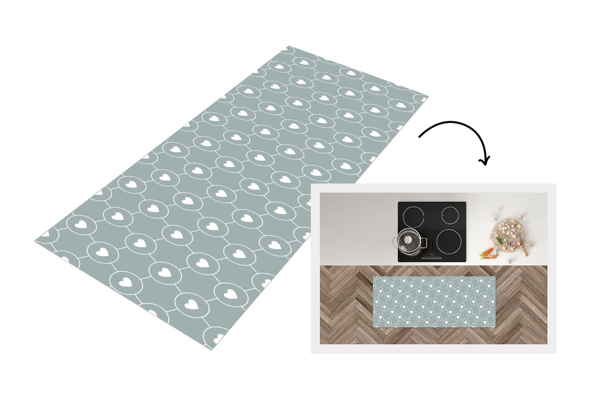 KitchenYeah Keukenloper - Loper keuken - Design - Geometrie - Patroon - Hart - 120x50 cm - Keukenloper vinyl Multicolor