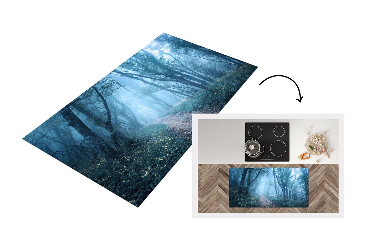 KitchenYeah Keukenloper - Loper keuken - Bomen - Natuur - Mist - 120x60 cm - Keukenloper vinyl Multicolor