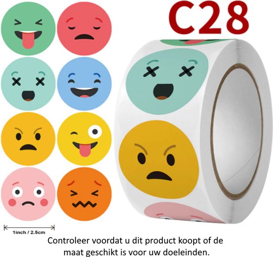 Rouleau de 500 stickers smileys colorés en papier - 2,5 cm de diamètre -  Emoji 