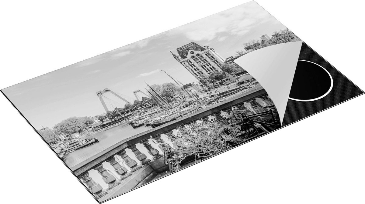 Chefcare Inductie Beschermer Kleurrijke Oude Haven in Rotterdam - Zwart Wit - 85x52 cm - Afdekplaat Inductie - Kookplaat Beschermer - Inductie Mat