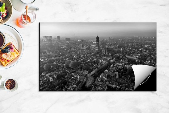 Chefcare Inductie Beschermer Utrecht vanuit de Lucht - Zwart Wit - 90x52 cm - Afdekplaat Inductie - Kookplaat Beschermer - Inductie Mat