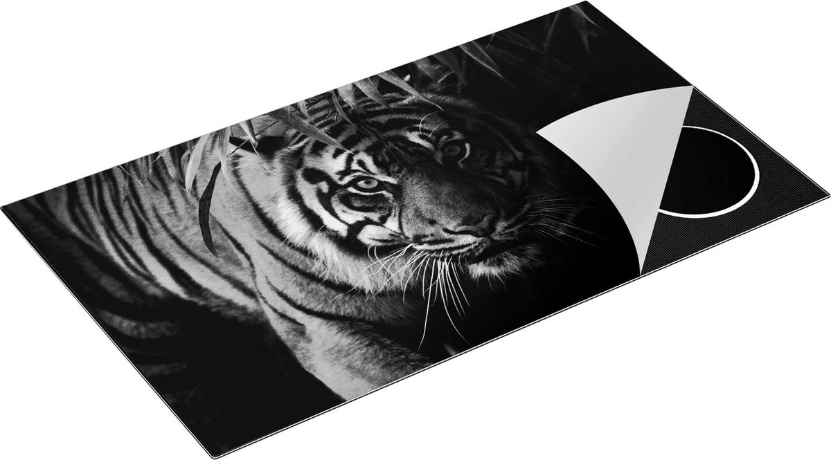 Chefcare Inductie Beschermer Tijger in de Jungle - Zwart Wit - 91,2x52 cm - Afdekplaat Inductie - Kookplaat Beschermer - Inductie Mat