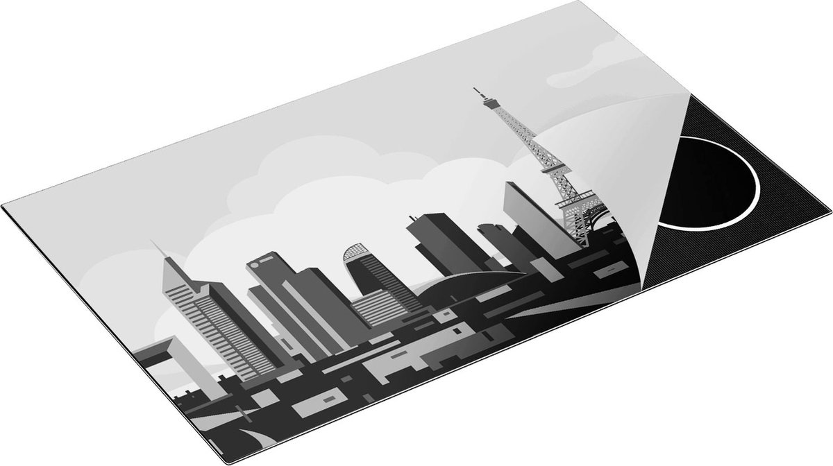Chefcare Inductie Beschermer Skyline van Parijs - Abstract - Zwart Wit - 85x55 cm - Afdekplaat Inductie - Kookplaat Beschermer - Inductie Mat