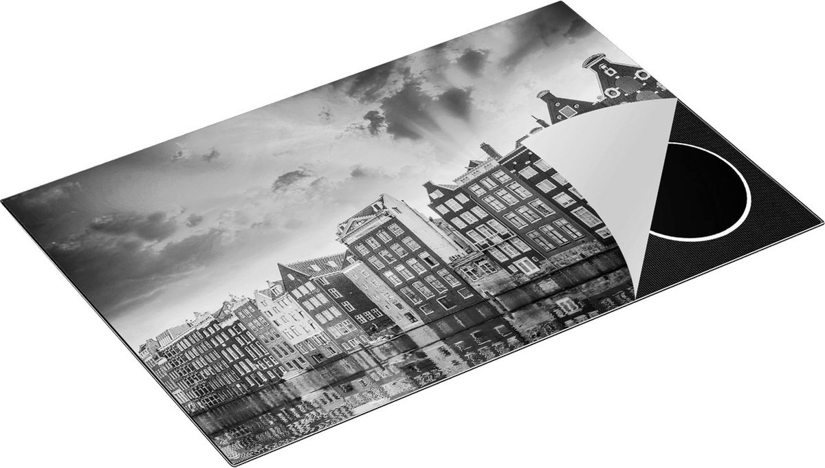 Chefcare Inductie Beschermer Amsterdamse Huisjes bij het Kanaal - Kleur - Zwart Wit - 81,6x52,7 cm - Afdekplaat Inductie - Kookplaat Beschermer - Inductie Mat