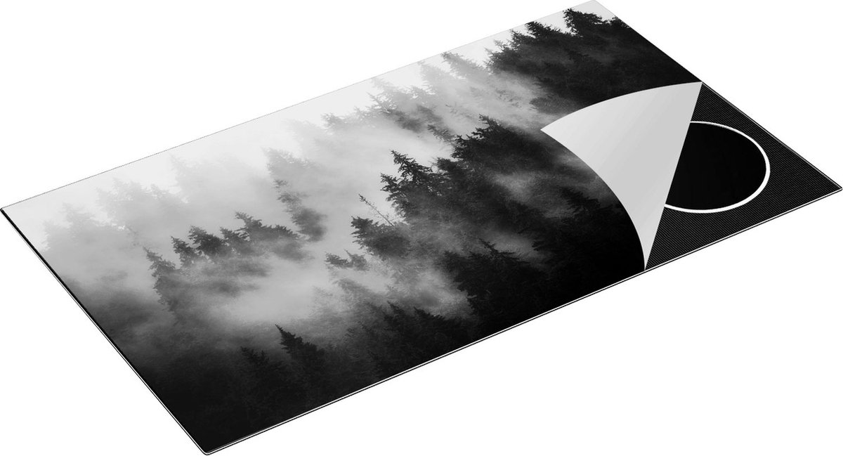 Chefcare Inductie Beschermer Bos met Bomen in de Mist - Zwart Wit - 95x55 cm - Afdekplaat Inductie - Kookplaat Beschermer - Inductie Mat