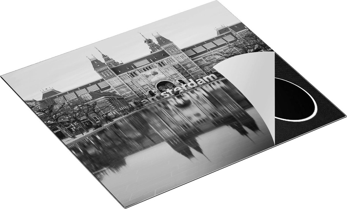 Chefcare Inductie Beschermer Amsterdam Rijksmuseum - I Amsterdam Tekst - Zwart Wit - 60x55 cm - Afdekplaat Inductie - Kookplaat Beschermer - Inductie Mat