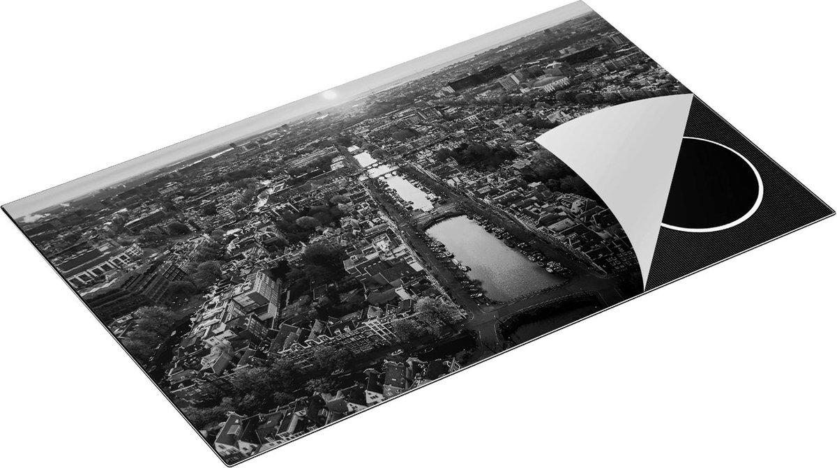 Chefcare Inductie Beschermer Bovenaanzicht Amsterdam met Zonsondergang - Zwart Wit - 85x50 cm - Afdekplaat Inductie - Kookplaat Beschermer - Inductie Mat