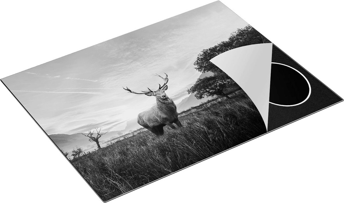 Chefcare Inductie Beschermer Hert in het Landschap - Zwart Wit - 77x59 cm - Afdekplaat Inductie - Kookplaat Beschermer - Inductie Mat