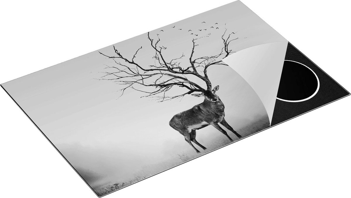 Chefcare Inductie Beschermer Hert met een Bomen Gewei - Zwart Wit - 80x50 cm - Afdekplaat Inductie - Kookplaat Beschermer - Inductie Mat