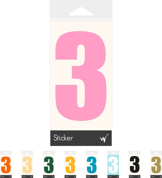 Container Sticker Huisnummer - Cijfer 3 Cijfersticker - Kliko Sticker - Deursticker - Weerbestendig - 10 x 5,5 cm - Roze