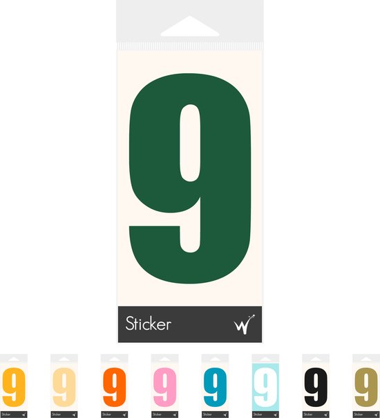 Container Sticker Huisnummer - Cijfer 9 Cijfersticker - Kliko Sticker - Deursticker - Weerbestendig - 10 x 6 cm - Bosgroen