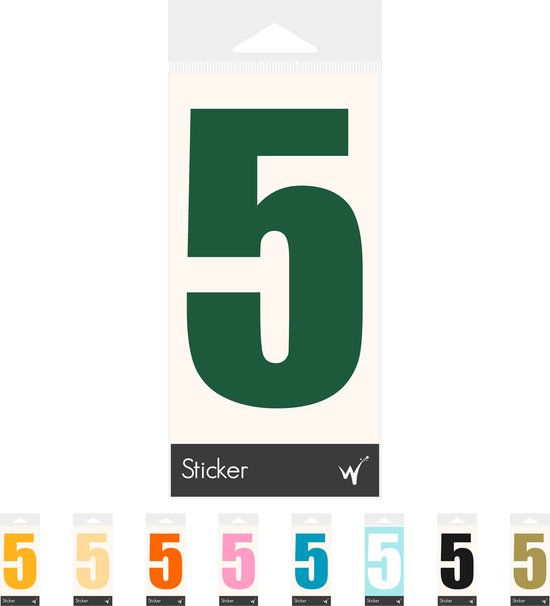 Container Sticker Huisnummer - Cijfer 5 Cijfersticker - Kliko Sticker - Deursticker - Weerbestendig - 10 x 6 cm - Bosgroen