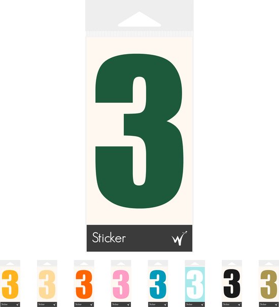 Container Sticker Huisnummer - Cijfer 3 Cijfersticker - Kliko Sticker - Deursticker - Weerbestendig - 10 x 5,5 cm - Bosgroen