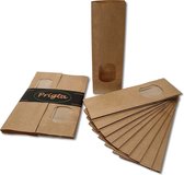Prigta - Papieren zakjes / blokbodemzakjes S - met venster - 10 stuks - 8x5x25 cm - uitdeelzakjes papier - bruin kraft