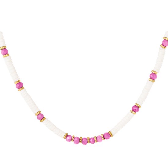 Bijoutheek Collier Discs En Kralen roze