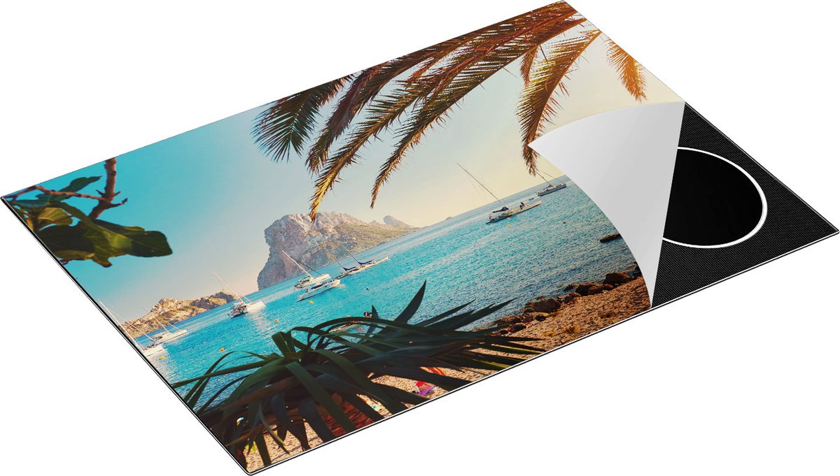 Chefcare Inductie Beschermer Ibiza Cala d'Hort Strand - 75x55 cm - Afdekplaat Inductie - Kookplaat Beschermer - Inductie Mat