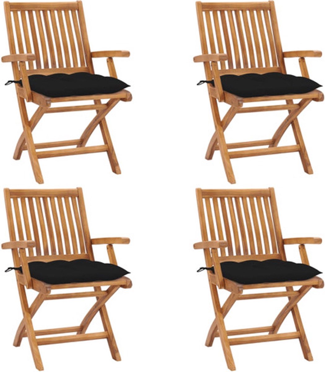 vidaXL - Tuinstoelen - 4 - st - inklapbaar - met - kussens - massief - teakhout