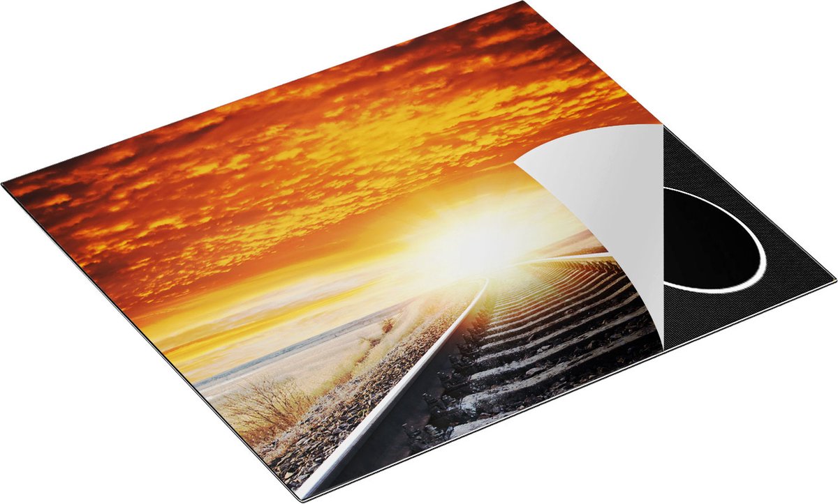 Chefcare Inductie Beschermer Rails Spoorweg bij Zonsondergang - 60x52 cm - Afdekplaat Inductie - Kookplaat Beschermer - Inductie Mat