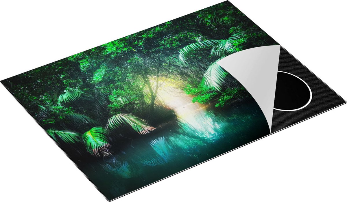 Chefcare Inductie Beschermer Tropische Jungle met een Turquoise Meer - 70x50 cm - Afdekplaat Inductie - Kookplaat Beschermer - Inductie Mat