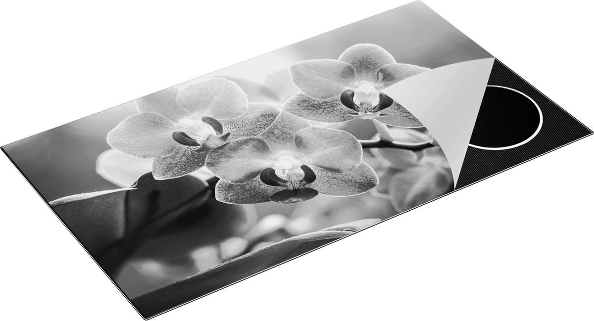 Chefcare Inductie Beschermer Roze Orchidee Bloemen - Zwart Wit - 95x50 cm - Afdekplaat Inductie - Kookplaat Beschermer - Inductie Mat
