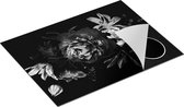 Chefcare Inductie Beschermer Bloemen op een Zwart Achtergrond - Zwart Wit - 70x52 cm - Afdekplaat Inductie - Kookplaat Beschermer - Inductie Mat