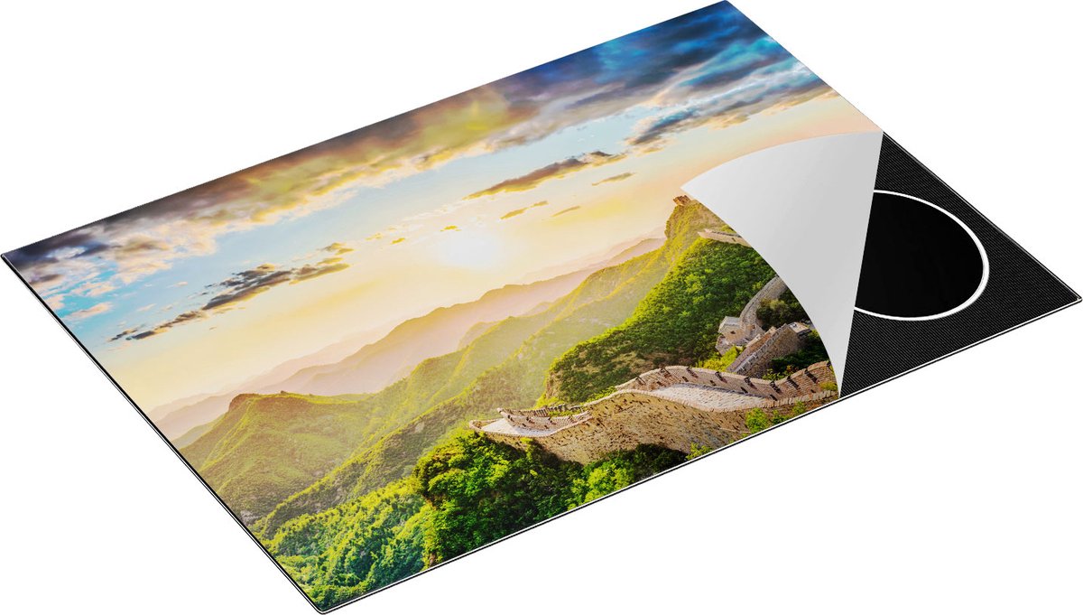 Chefcare Inductie Beschermer De Chinese Muur door de Bergen met Zon - 75x52 cm - Afdekplaat Inductie - Kookplaat Beschermer - Inductie Mat