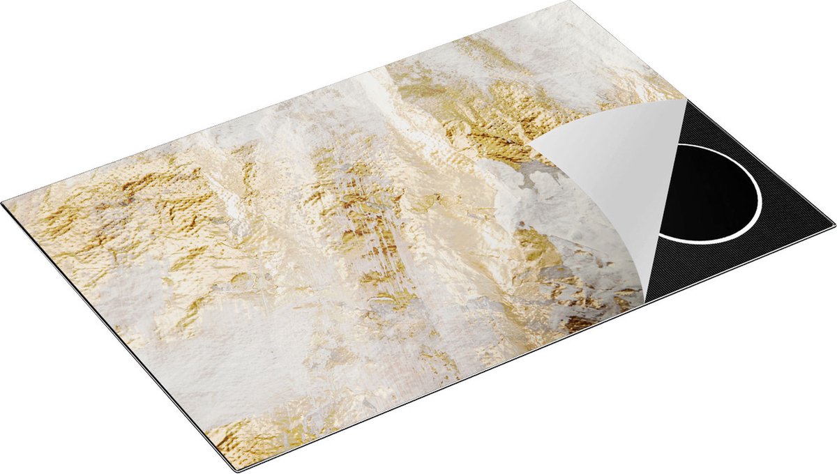 Chefcare Inductie Beschermer Abstracte Kunst van Goud en Wit - 83x51,5 cm - Afdekplaat Inductie - Kookplaat Beschermer - Inductie Mat
