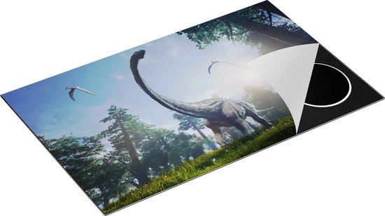 Chefcare Inductie Beschermer Diplodocus Dinosauriër in het Bos - 85x52 cm - Afdekplaat Inductie - Kookplaat Beschermer - Inductie Mat